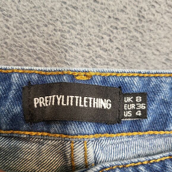 Pretty Little Thing Jeans Womens 4 Blue Boot Cut Distressed Stretch Denim - Picture 3 of 10